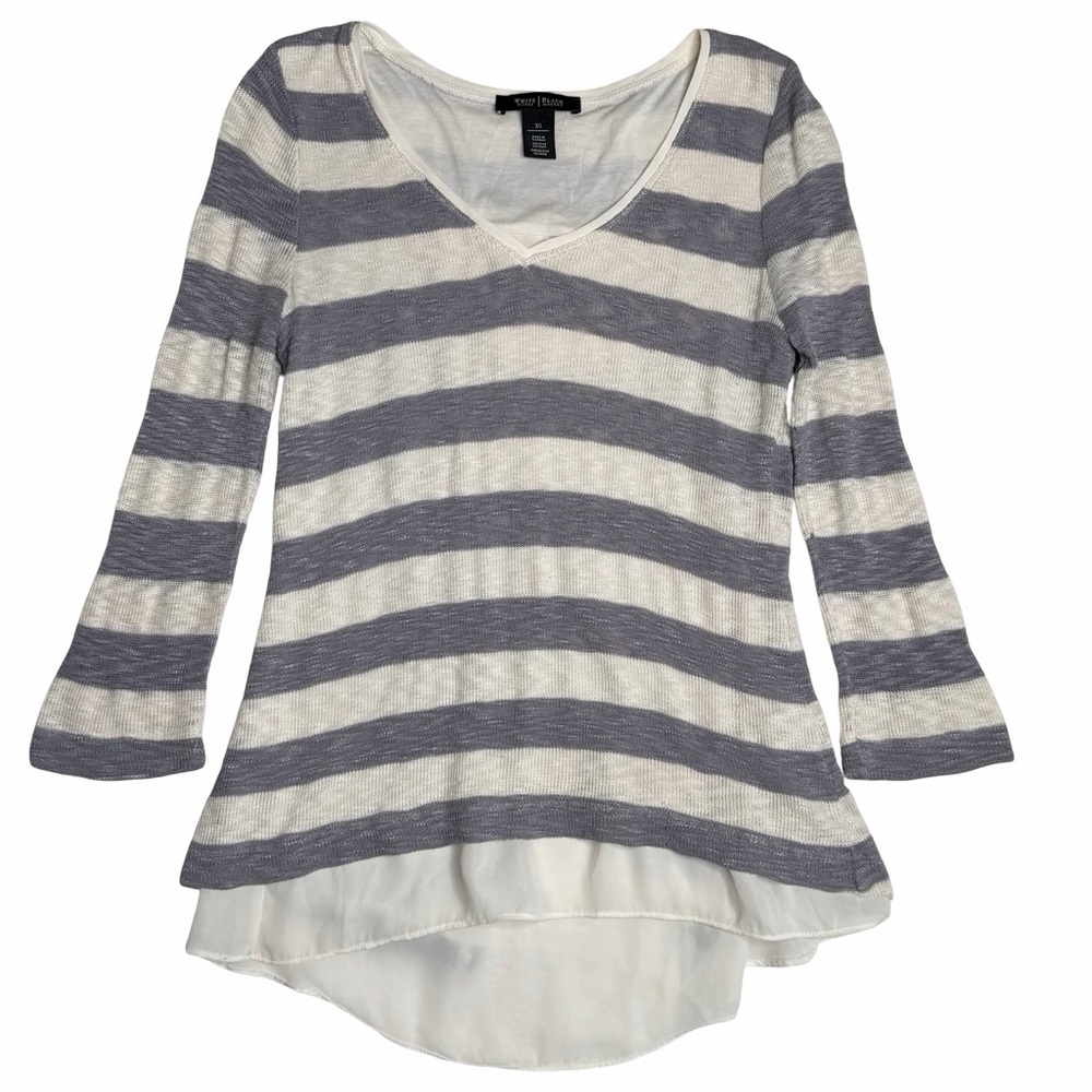 White House Black Market Striped Split Back Mixed Media Top XS